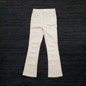 MOTHER Size 24 Egret/Cream Faux Leather Insider Ankle Zip Fly Flare Hem Jeans